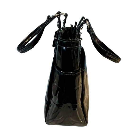 Coach Signature Embossed Black Patent Leather Tote Shoulder Bag Satchel F16564 - Picture 7 of 12